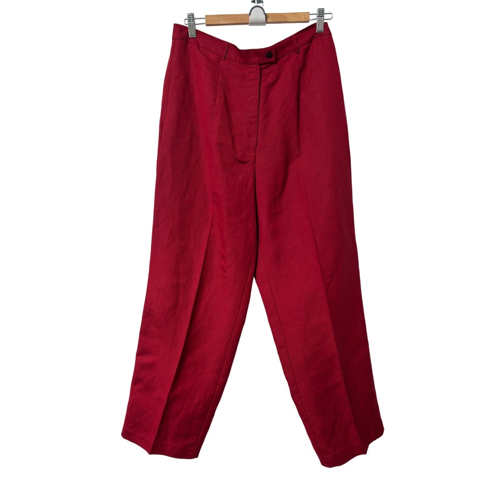 Emma James Petite Red Linen Blend High Rise Pleated Trousers Pants 14P
